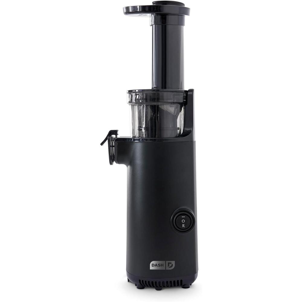 imageDASH Deluxe Compact Masticating Slow Juicer Easy to Clean Cold Press Juicer with Brush Pulp Measuring Cup Frozen Attachment and Juice Recipe Guide  BlackBlack