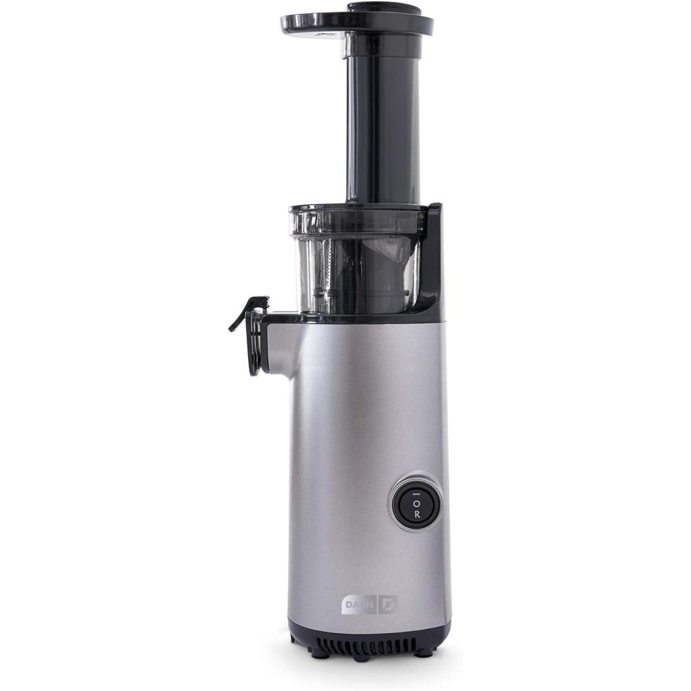 imageDASH Deluxe Compact Masticating Slow Juicer Easy to Clean Cold Press Juicer with Brush Pulp Measuring Cup Frozen Attachment and Juice Recipe Guide  BlackGraphite