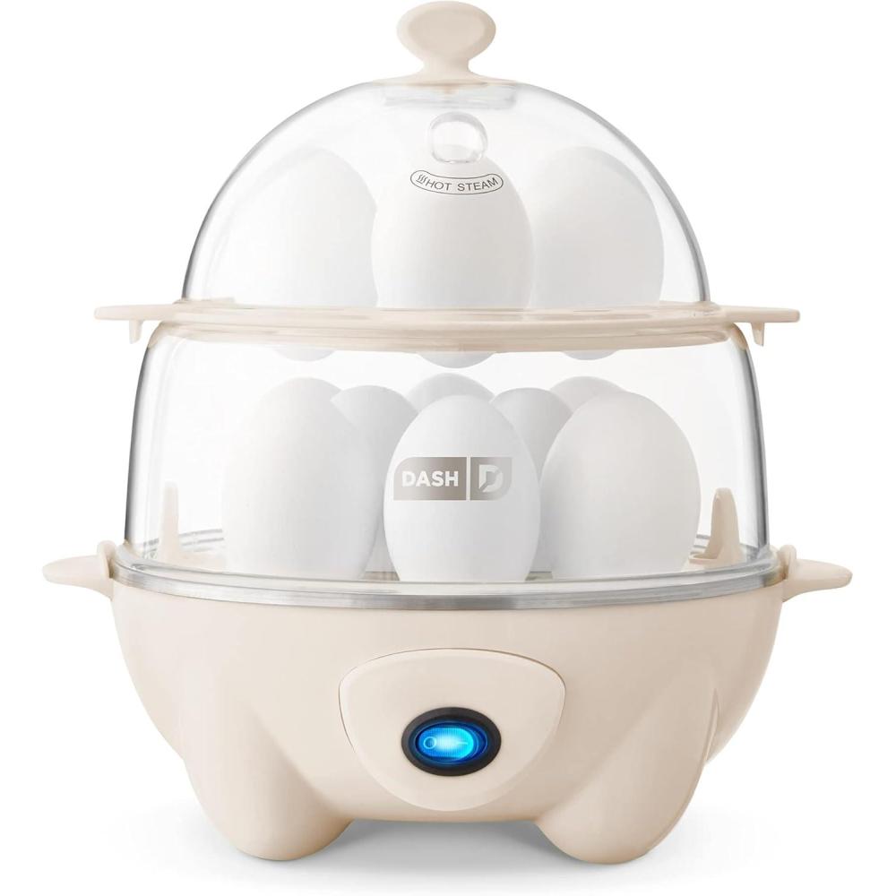 imageDASH Deluxe Rapid Egg Cooker for Hard Boiled Poached Scrambled Eggs Omelets Steamed Vegetables Dumplings ampamp More 12 capacity with Auto Shut Off Feature  BlackCream