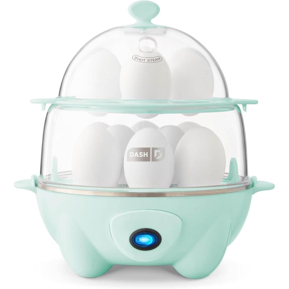imageDASH Deluxe Rapid Egg Cooker for Hard Boiled Poached Scrambled Eggs Omelets Steamed Vegetables Dumplings ampamp More 12 capacity with Auto Shut Off Feature  BlackAqua