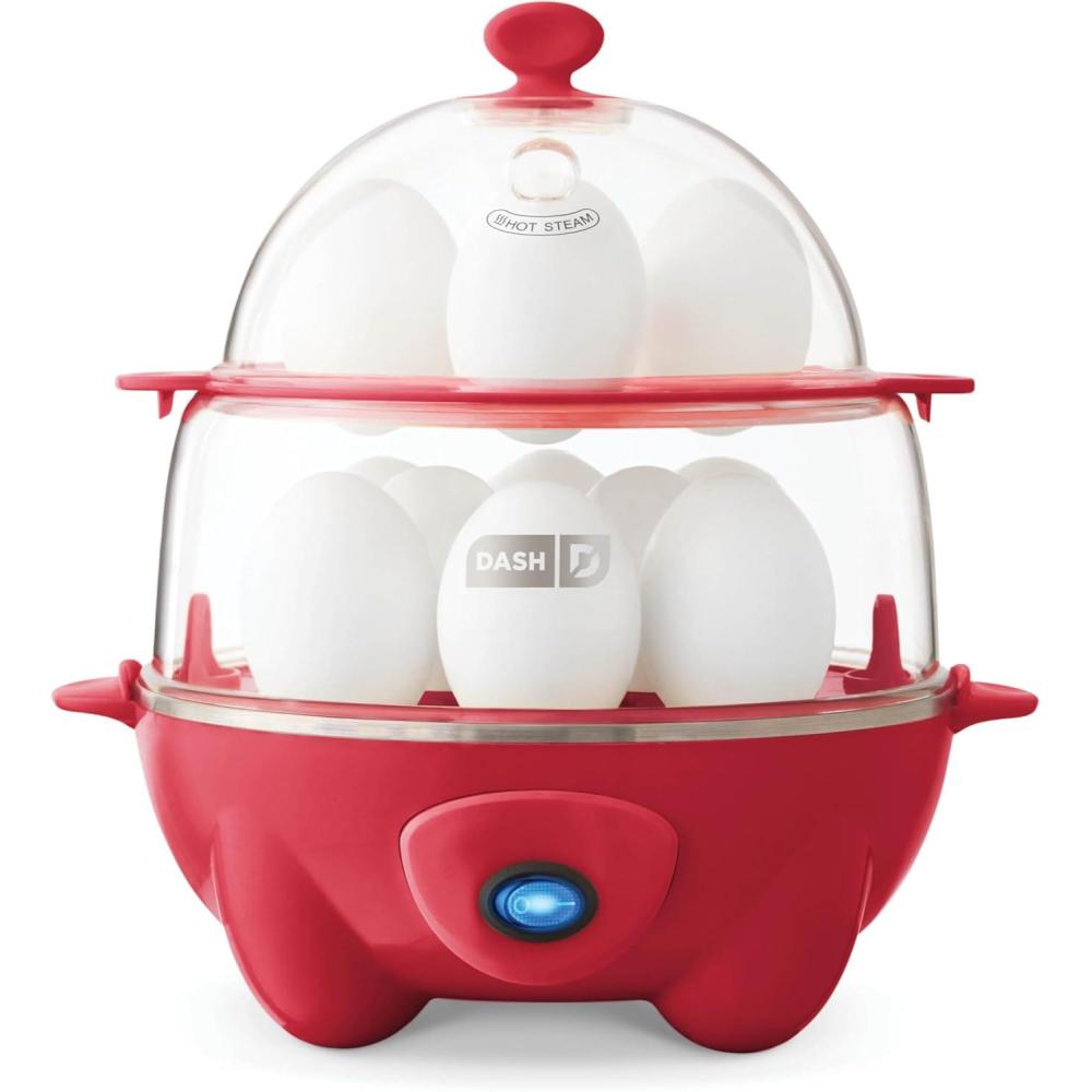 imageDASH Deluxe Rapid Egg Cooker for Hard Boiled Poached Scrambled Eggs Omelets Steamed Vegetables Dumplings ampamp More 12 capacity with Auto Shut Off Feature  BlackRed