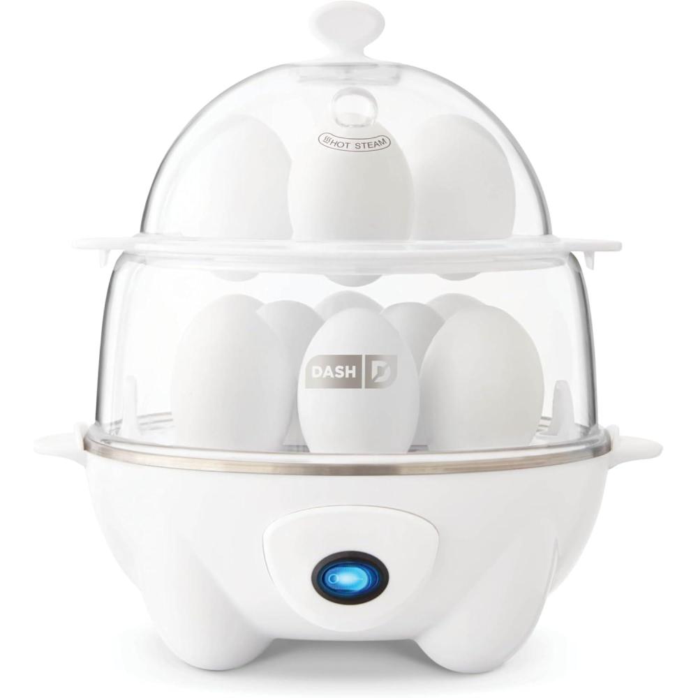 imageDASH Deluxe Rapid Egg Cooker for Hard Boiled Poached Scrambled Eggs Omelets Steamed Vegetables Dumplings ampamp More 12 capacity with Auto Shut Off Feature  BlackWhite