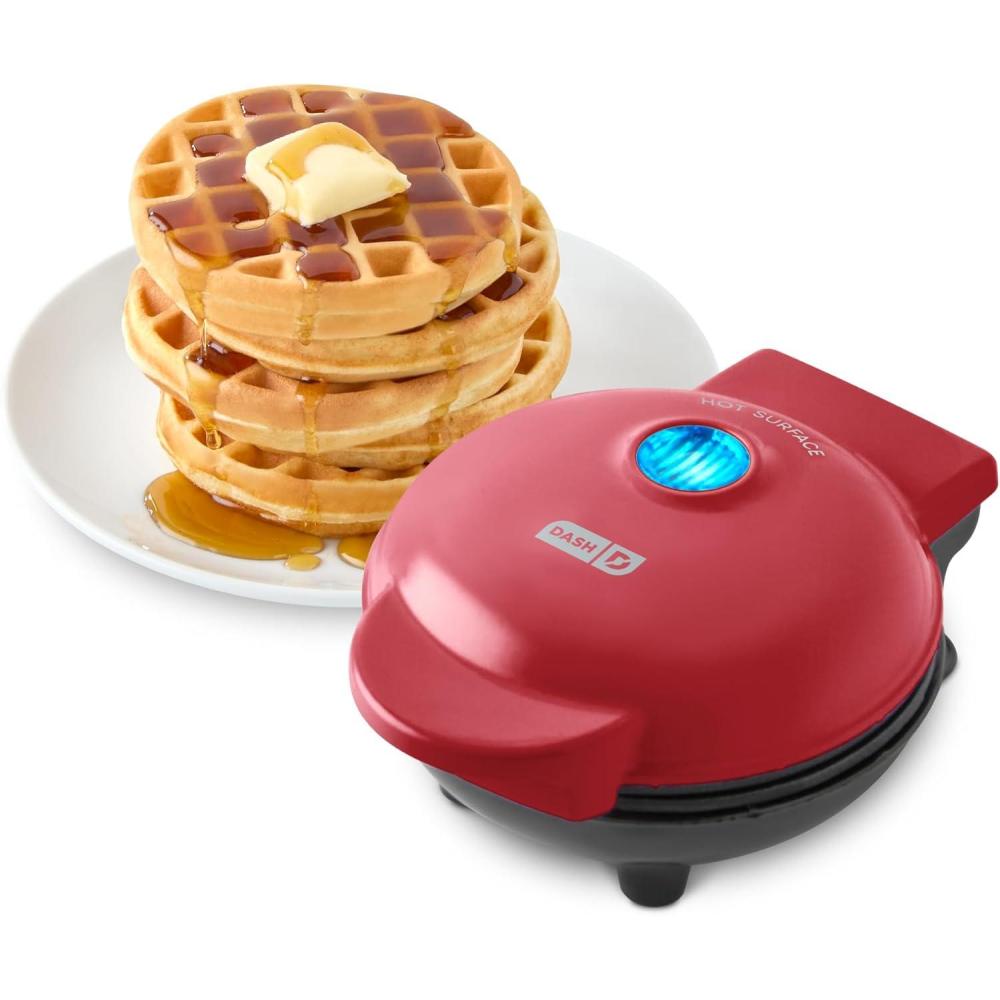 imageDASH Mini Waffle Maker  4 Waffle Mold Nonstick Waffle Iron with Quick HeatUp Nonstick Surface  Perfect Mini Waffle Maker for Kids and Families Just Add Batter BlackRed
