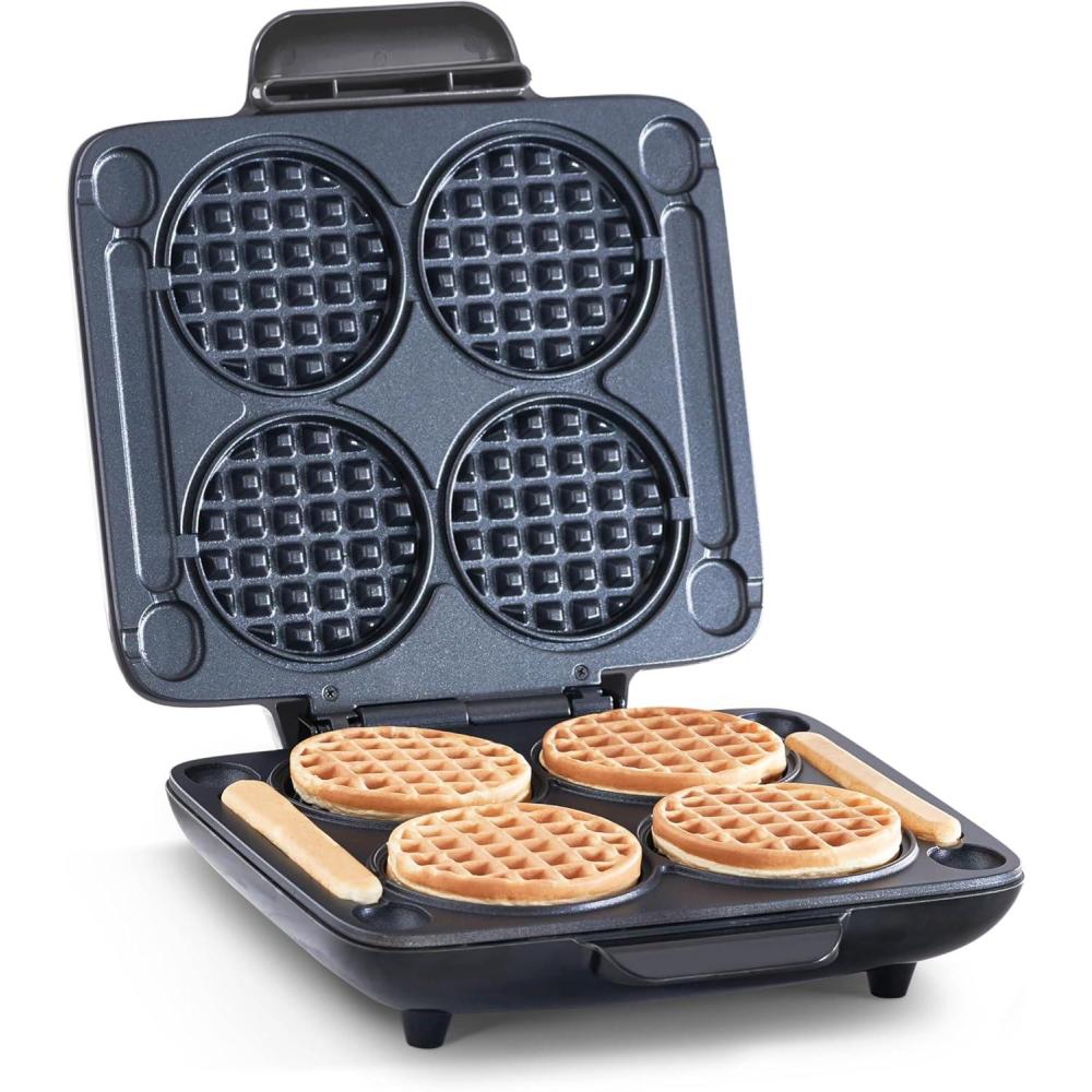 imageDASH Multi Mini Waffle Maker  Four 4 Waffle Molds Nonstick Waffle Iron with Quick HeatUp Nonstick Surface  Perfect Mini Waffle Maker for Kids and Families Just Add BatterGraphite