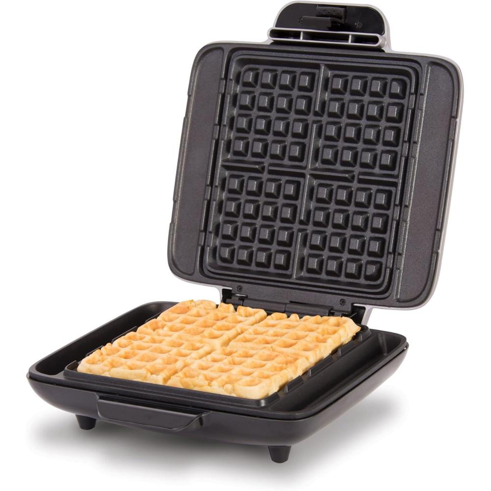 imageDASH NoDrip Waffle Maker  Four Waffle Molds Nonstick Waffle Iron with Quick HeatUp Nonstick Surface  Perfect Waffle Maker for Kids and Families Just Add BatterSilver