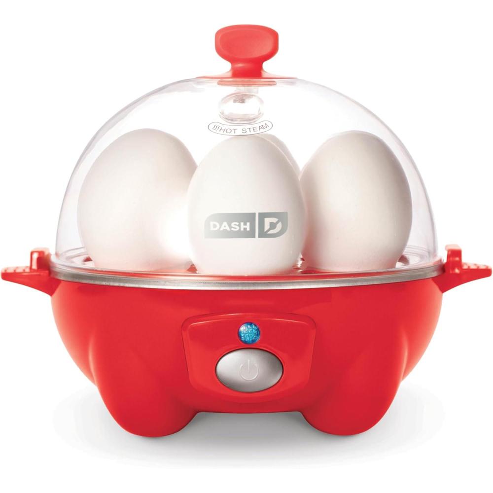 imageDASH Rapid Egg Cooker 6 Egg Capacity Electric Egg Cooker for Hard Boiled Eggs Poached Eggs Scrambled Eggs or Omelets with Auto Shut Off Feature  BlackRed