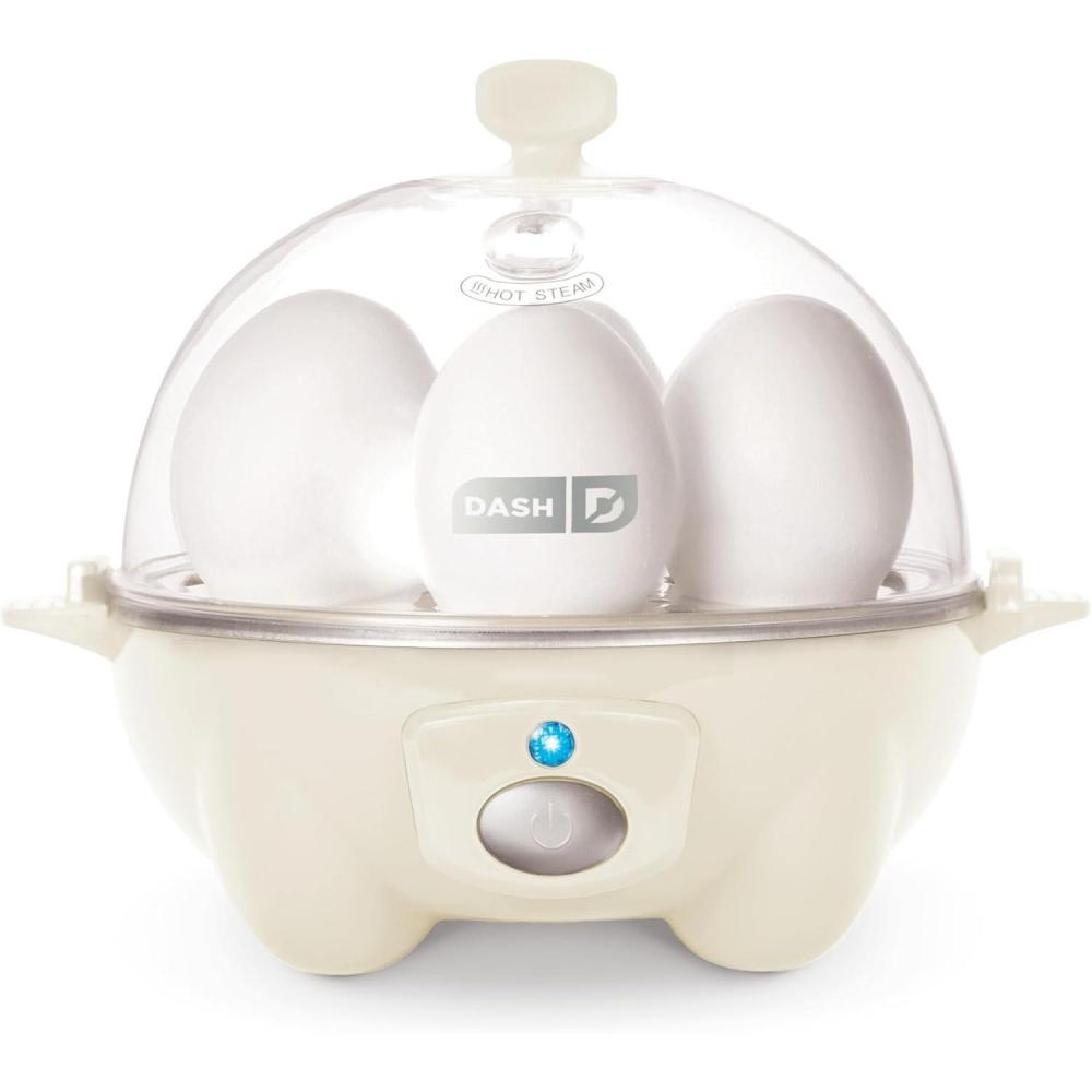imageDASH Rapid Egg Cooker 6 Egg Capacity Electric Egg Cooker for Hard Boiled Eggs Poached Eggs Scrambled Eggs or Omelets with Auto Shut Off Feature  BlackCream
