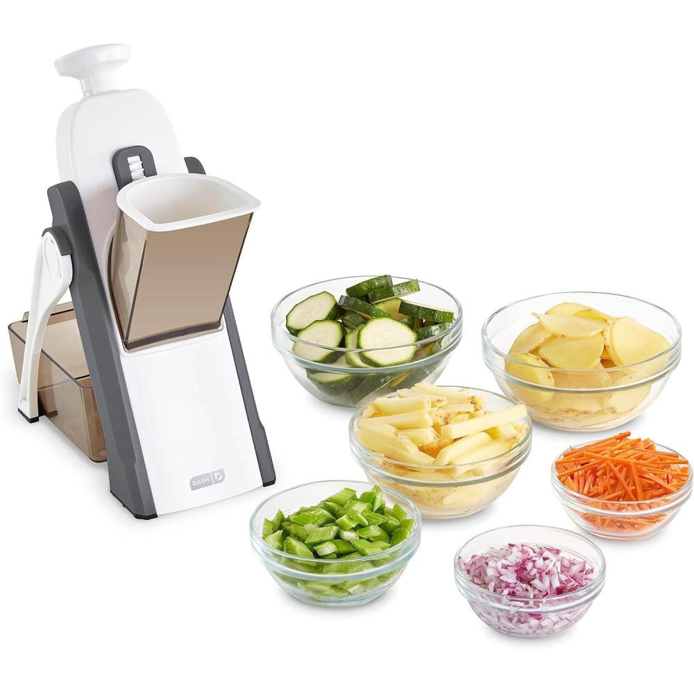 imageDASH Safe Slice Mandoline Slicer Julienne  Dicer for Vegetables Meal Prep ampamp More with 30 Presets ampamp Thickness Adjuster  AquaGray