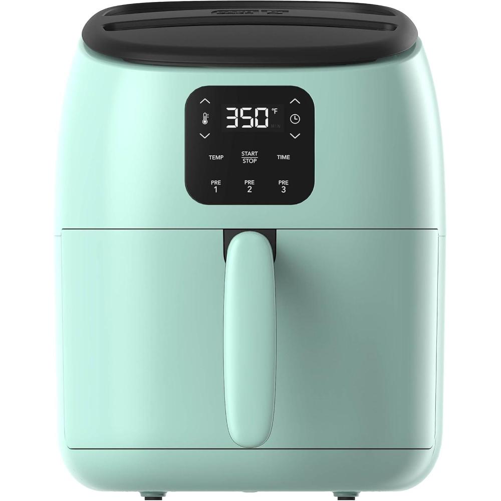 imageDASH TastiCrisp Electric Air Fryer Oven 26 Qt Black  Compact Air Fryer for Healthier Food in Minutes Ideal for Small Spaces  Auto Shut Off Digital 1000WattAqua