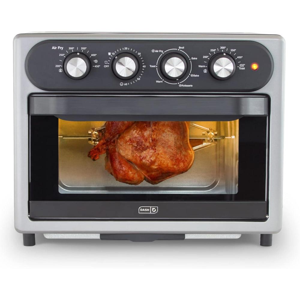imageDash Chef Series 7 in 1 Convection Toaster Oven Cooker Rotisserie  Electric Air Fryer with Nonstick Fry Basket Baking Pan ampamp Rack Skewers Drip Tray ampamp Recipe Book 23L Graphite