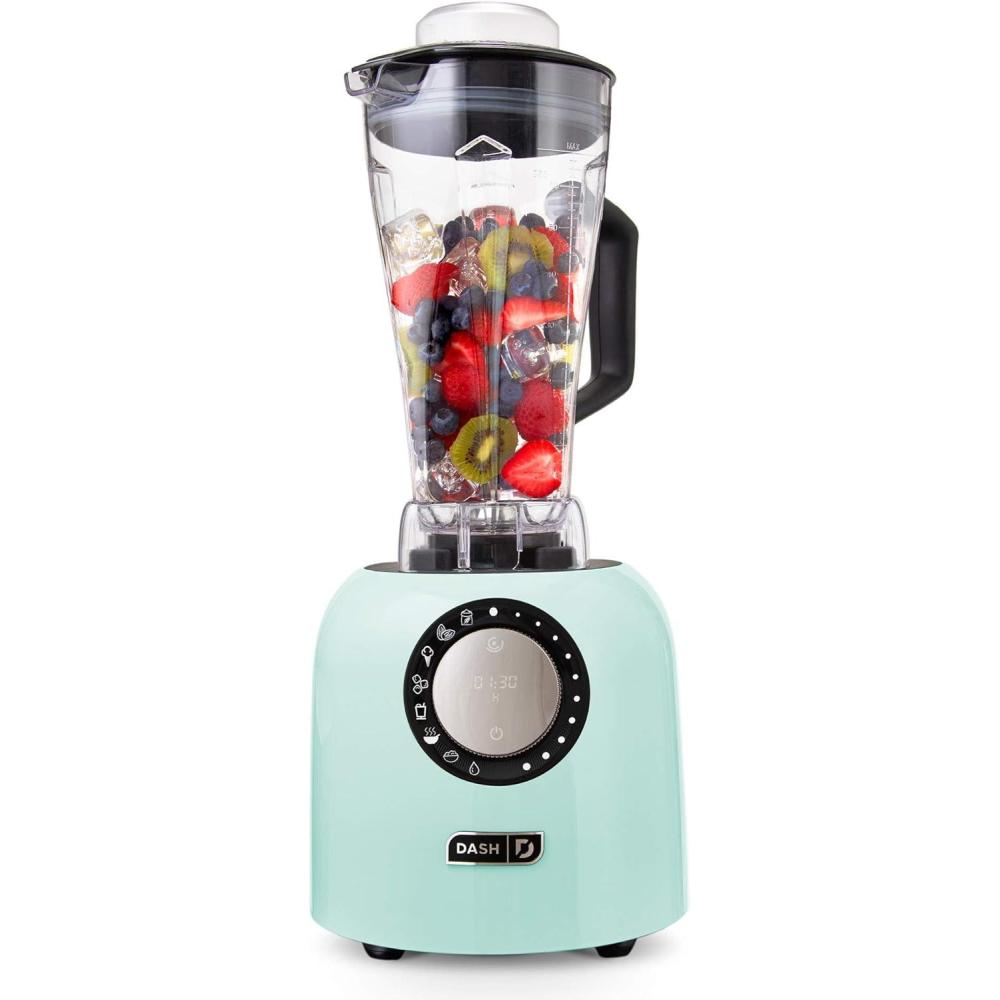 imageDash Chef Series Deluxe Digital 64 oz Countertop Blender with Stainless Steel Blades Tritan Blending Jug Tablet Stand ampamp USB Charging Port for Smoothies Nut Butters Purees Soup and More  AquaAqua