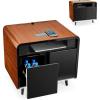 Smart Side/Nightstand Table – with Cooling Drawer, Wireless Charging, Bluetooth Speakers, USB-C and 120V outlets, LED Light, Wood/Black(Wood/Black)