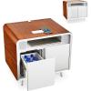 Smart Side/Nightstand Table – with Cooling Drawer, Wireless Charging, Bluetooth Speakers, USB-C and 120V outlets, LED Light, Wood/Black(Wood/White)