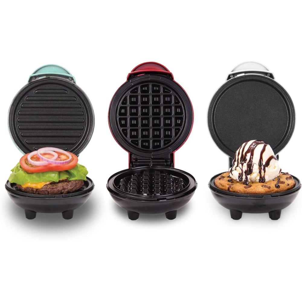 imageDASH Mini Maker Waffle Maker  Griddle 2Pack Griddle  Waffle Iron  AquaRedAquaWhite