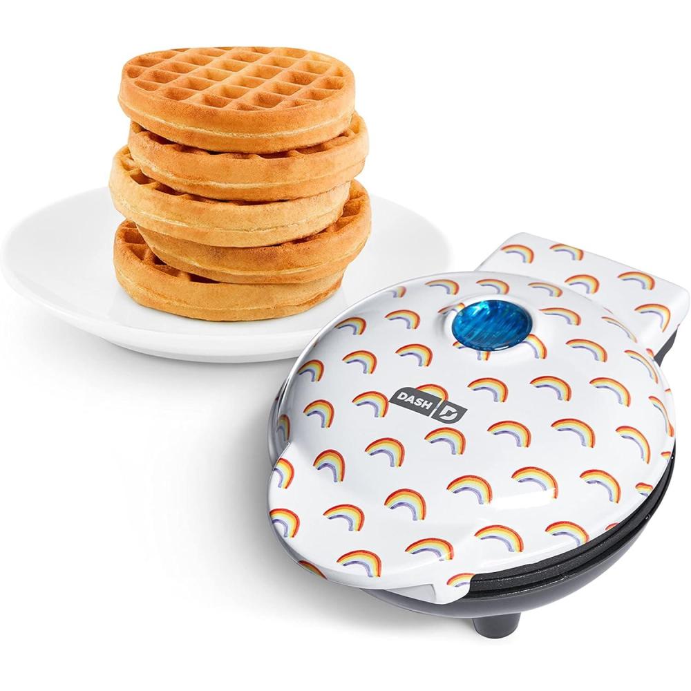 imageDASH Mini Waffle Maker Machine for Individuals Paninis Hash Browns ampamp Other On the Go Breakfast Lunch or Snacks with Easy to Clean NonStick Sides Purple Galaxy 4 InchWhite Rainbow