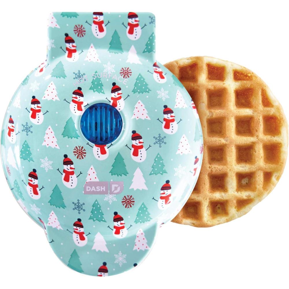 imageDASH Mini Waffle Maker Machine for Individuals Paninis Hash Browns ampamp Other On the Go Breakfast Lunch or Snacks with Easy to Clean NonStick Sides Purple Galaxy 4 InchHoliday Tree  Aqua