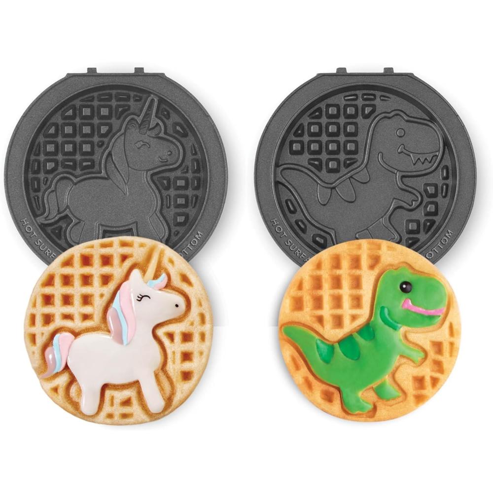 imageDASH Multimaker Mini System Two 4 Nonstick Removable Waffle Plates Gingerbread ampamp Snowflake  2Pc Plate Pack for Waffle Iron ampamp Griddle Compatible with Dash MultiMaker Mini System Nonstick SurfaceUnicorn  Dinosaur