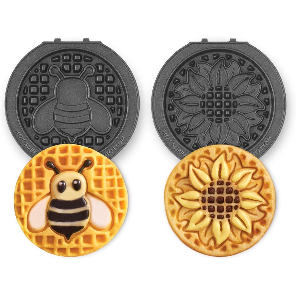 imageDASH Multimaker Mini System Two 4 Nonstick Removable Waffle Plates Gingerbread ampamp Snowflake  2Pc Plate Pack for Waffle Iron ampamp Griddle Compatible with Dash MultiMaker Mini System Nonstick SurfaceSunflower  Bee