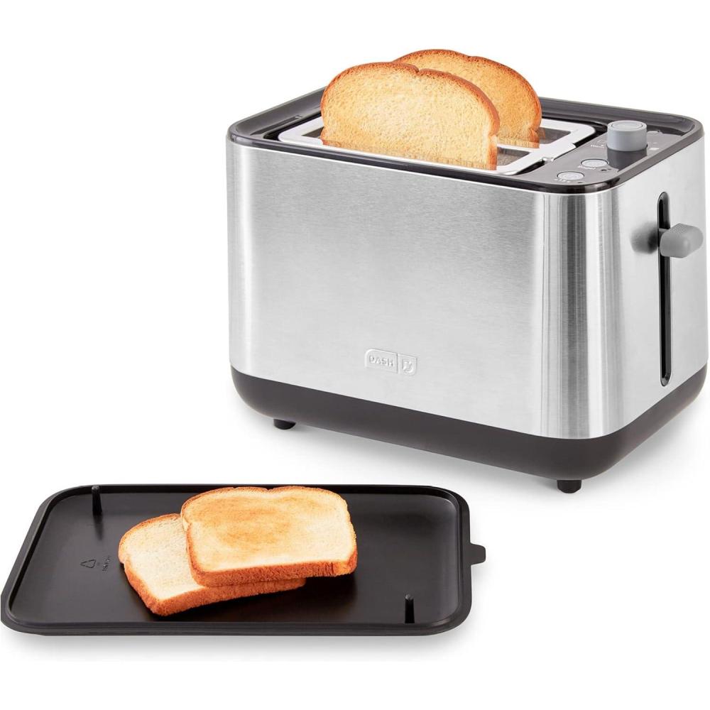imageDASH SmartStore 2Slice Toaster  Compact Design with 5 Browning Levels ampamp Storage Lid ExtraWide Slot Large Toaster 1Touch Bagel ampamp 15 Seconds Functions  Easy Clean Up Crumb Tray BlackBlack