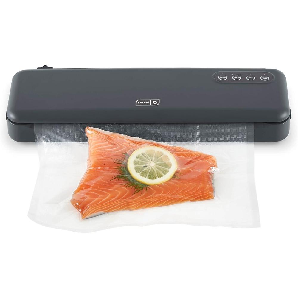 imageDASH SuperSeal Vacuum Sealer for Food Storage and Sous Vide Perfect for Preserving Fresh Ingredients Single Use ampamp Reusable Bags and Cutter Included  AquaVacuum Sealer  Grey