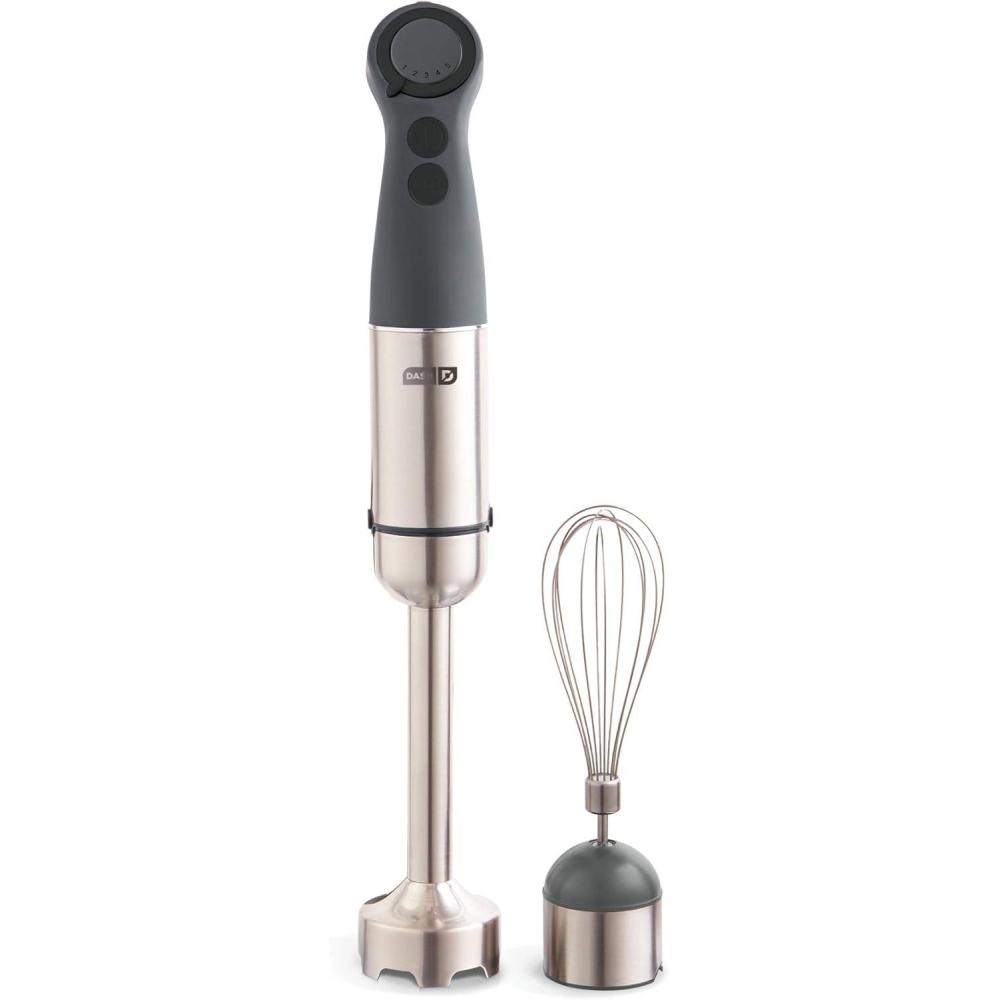 imageDash Chef Series Immersion Hand Blender 5 Speed Stick Blender with Stainless Steel Blades Whisk Attachment and Recipe Guide  AquaCool Grey