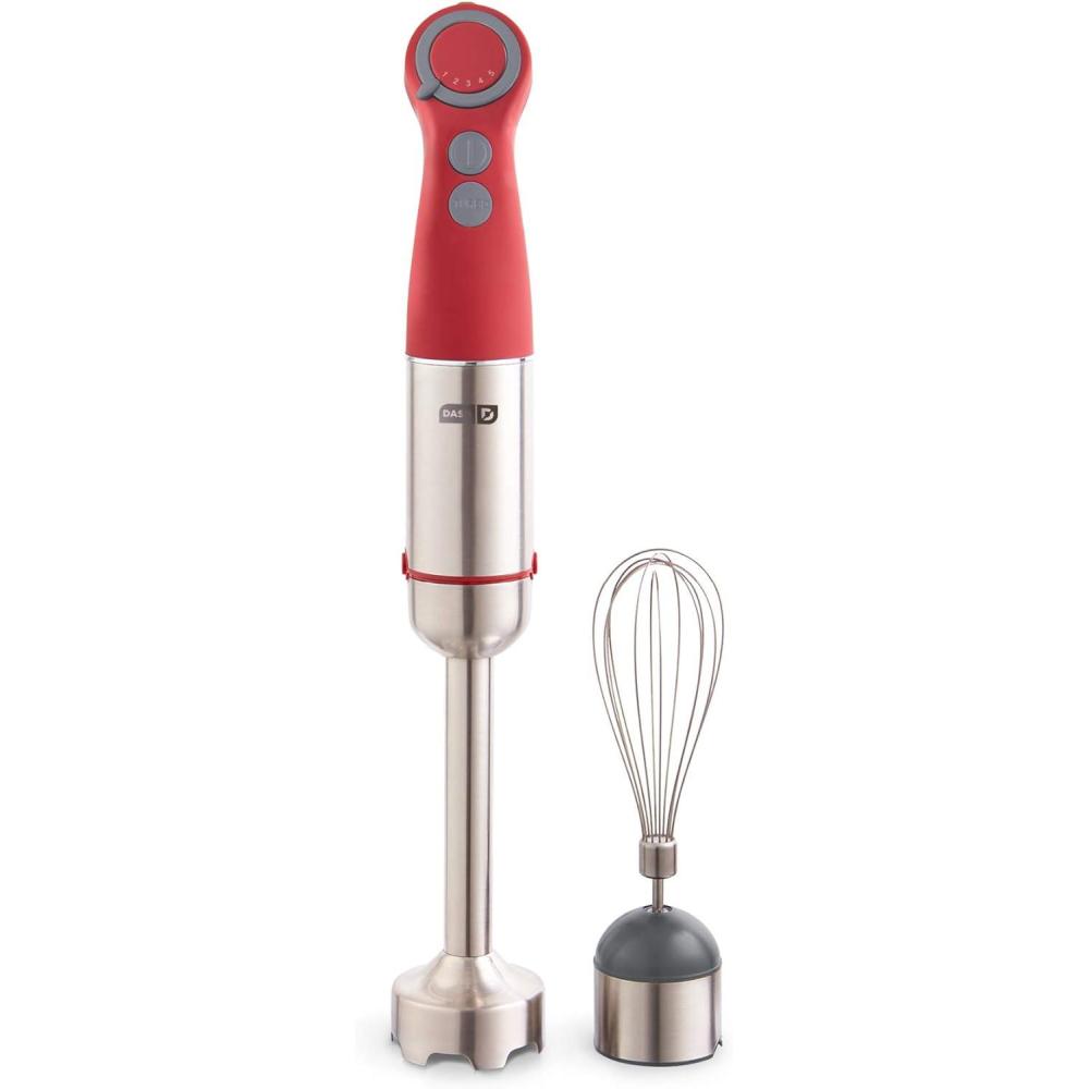imageDash Chef Series Immersion Hand Blender 5 Speed Stick Blender with Stainless Steel Blades Whisk Attachment and Recipe Guide  AquaRed