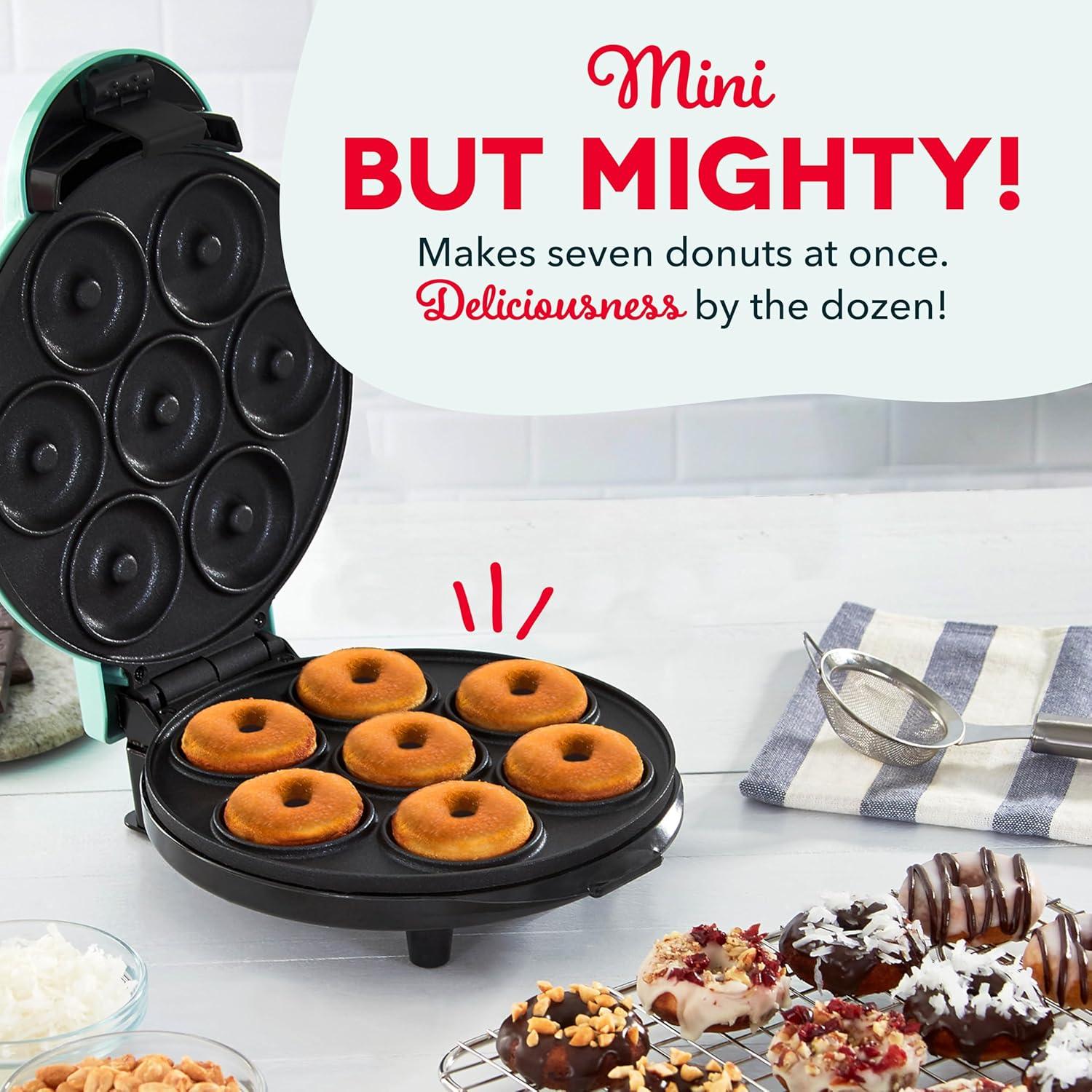 imageDASH Mini Donut Maker Machine for KidFriendly Breakfast Snacks Desserts ampamp More with Nonstick Surface Makes 7 Doughnuts  AquaAqua