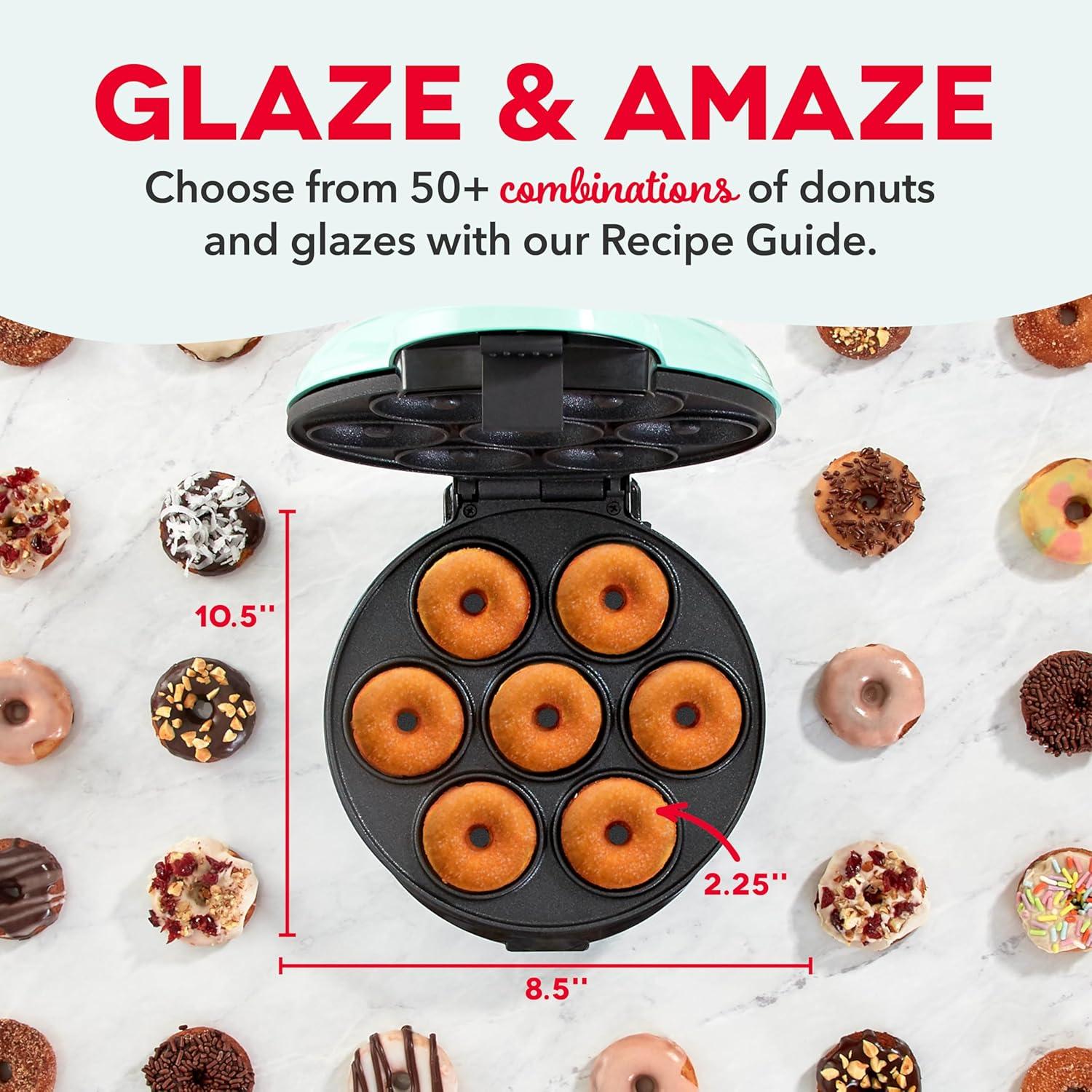 imageDASH Mini Donut Maker Machine for KidFriendly Breakfast Snacks Desserts ampamp More with Nonstick Surface Makes 7 Doughnuts  AquaAqua