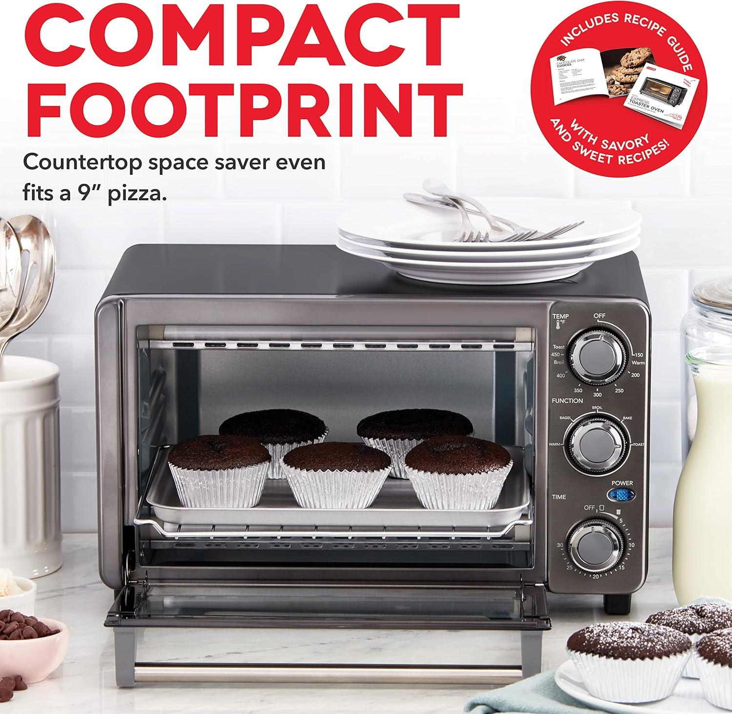 imageDash Express Countertop Toaster Oven with Quartz Technology Bake Broil and Toast with 4 Slice Capacity and Pizza Capability  Black
