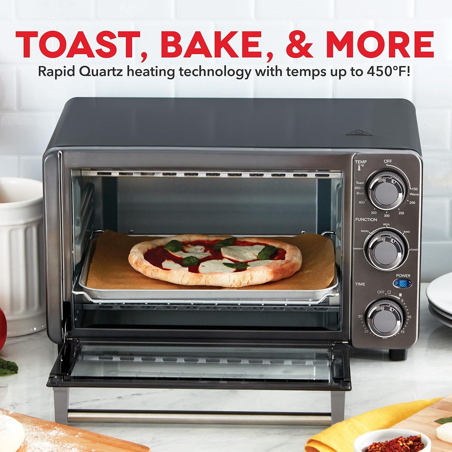 imageDash Express Countertop Toaster Oven with Quartz Technology Bake Broil and Toast with 4 Slice Capacity and Pizza Capability  Black