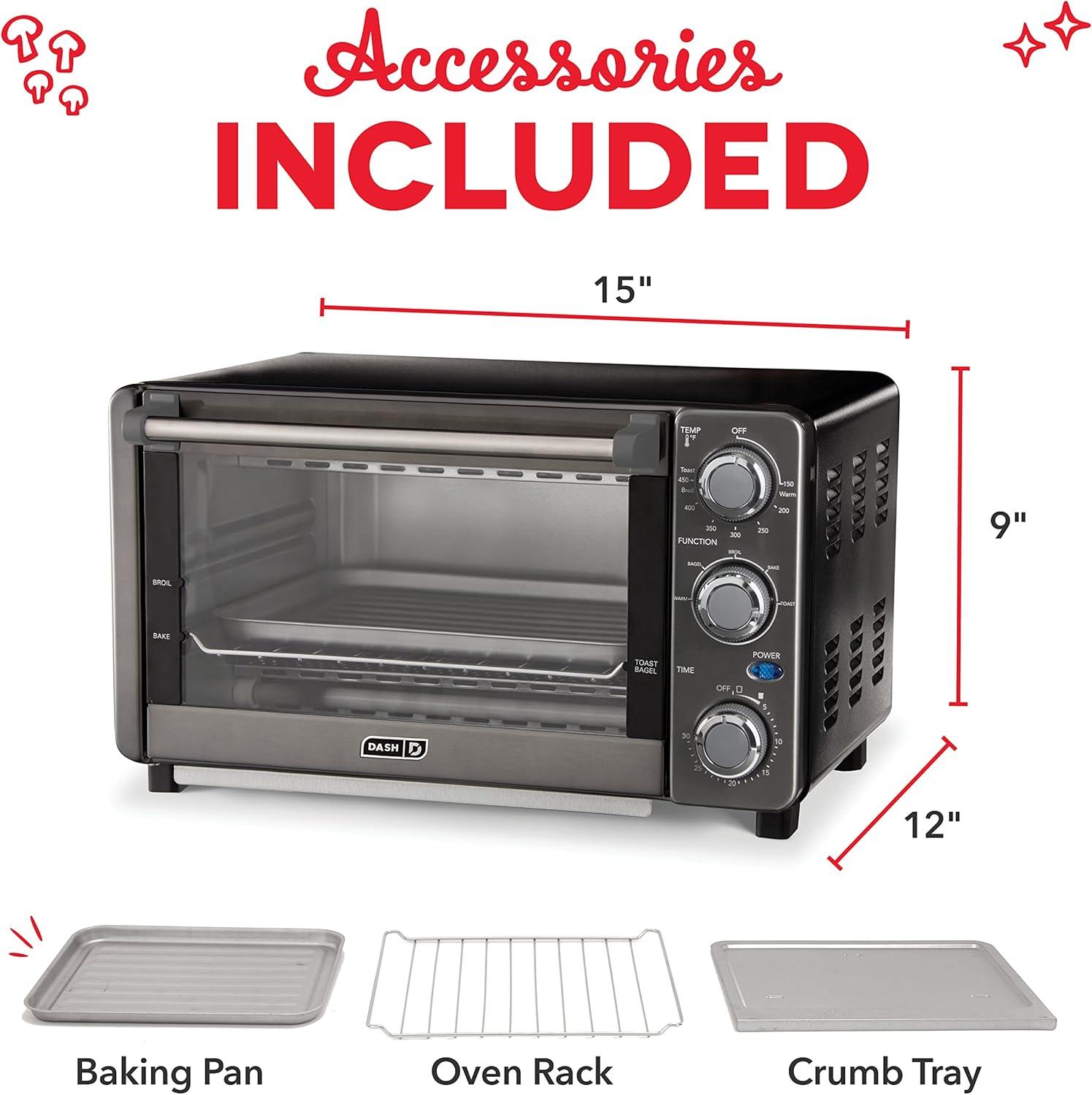 imageDash Express Countertop Toaster Oven with Quartz Technology Bake Broil and Toast with 4 Slice Capacity and Pizza Capability  Black
