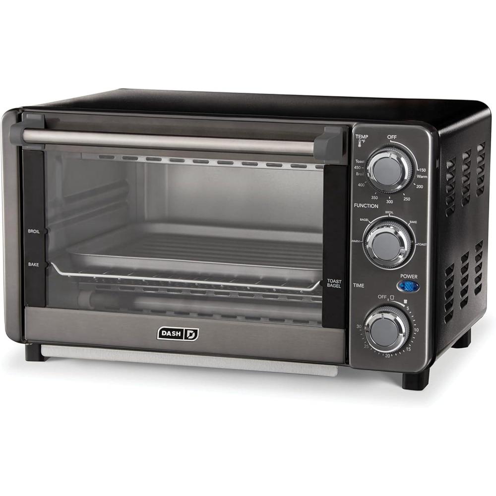 imageDash Express Countertop Toaster Oven with Quartz Technology Bake Broil and Toast with 4 Slice Capacity and Pizza Capability  Black