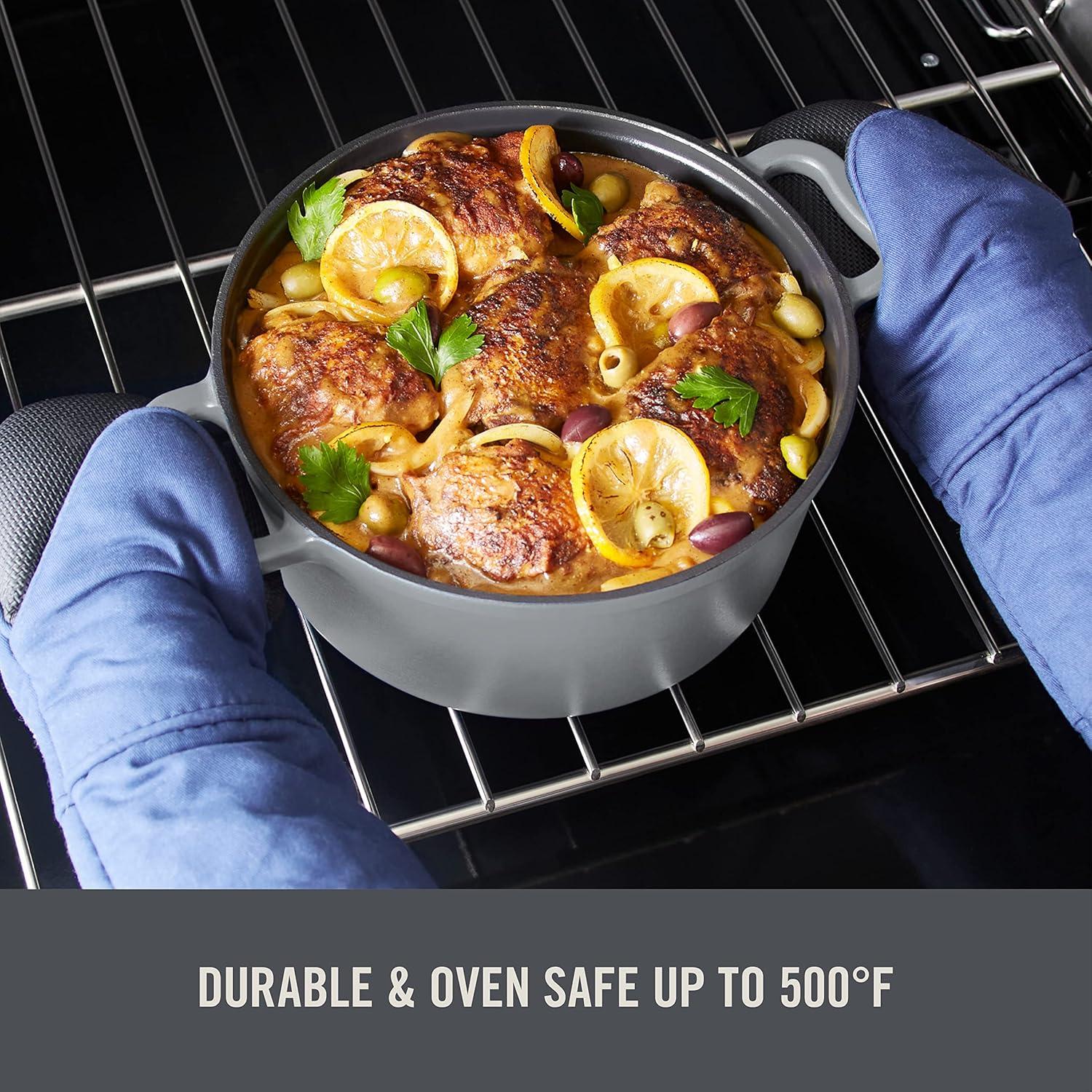 imageDASH Zakarian by DASH 45 Qt Nonstick Cast Iron Dutch Oven Titanium Ceramic Nonstick Pot with Lid and Handles BlueGrey