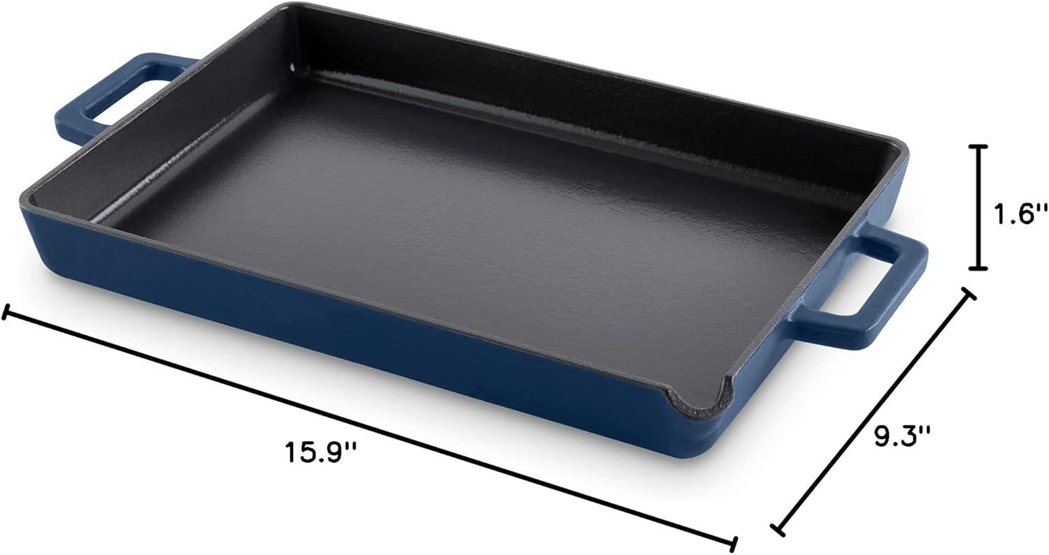 imageDASH Zakarian by Dash 9quotx13quot Nonstick Cast Iron Pan with Pour Spout and Removable Silicone Grips for Searing Baking Broiling Grilling and more  GreyBlue
