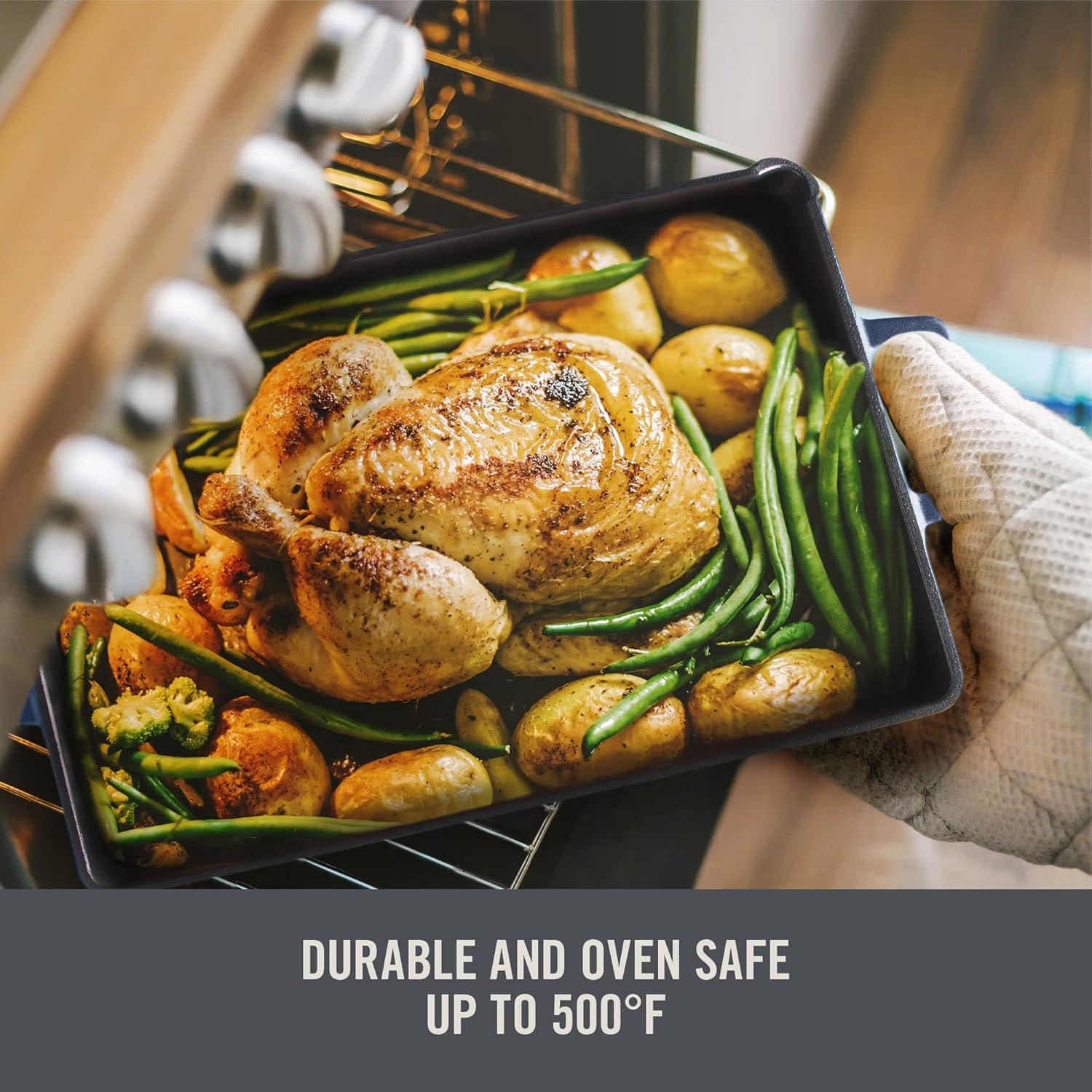 imageDASH Zakarian by Dash 9quotx13quot Nonstick Cast Iron Pan with Pour Spout and Removable Silicone Grips for Searing Baking Broiling Grilling and more  GreyBlue