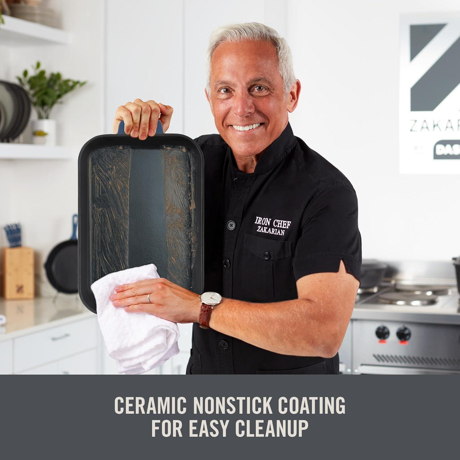 imageZakarian by Dash 95 Inch Small Nonstick Cast Iron Skillet Titanium Ceramic Coated Frying Pan BlueCranberry