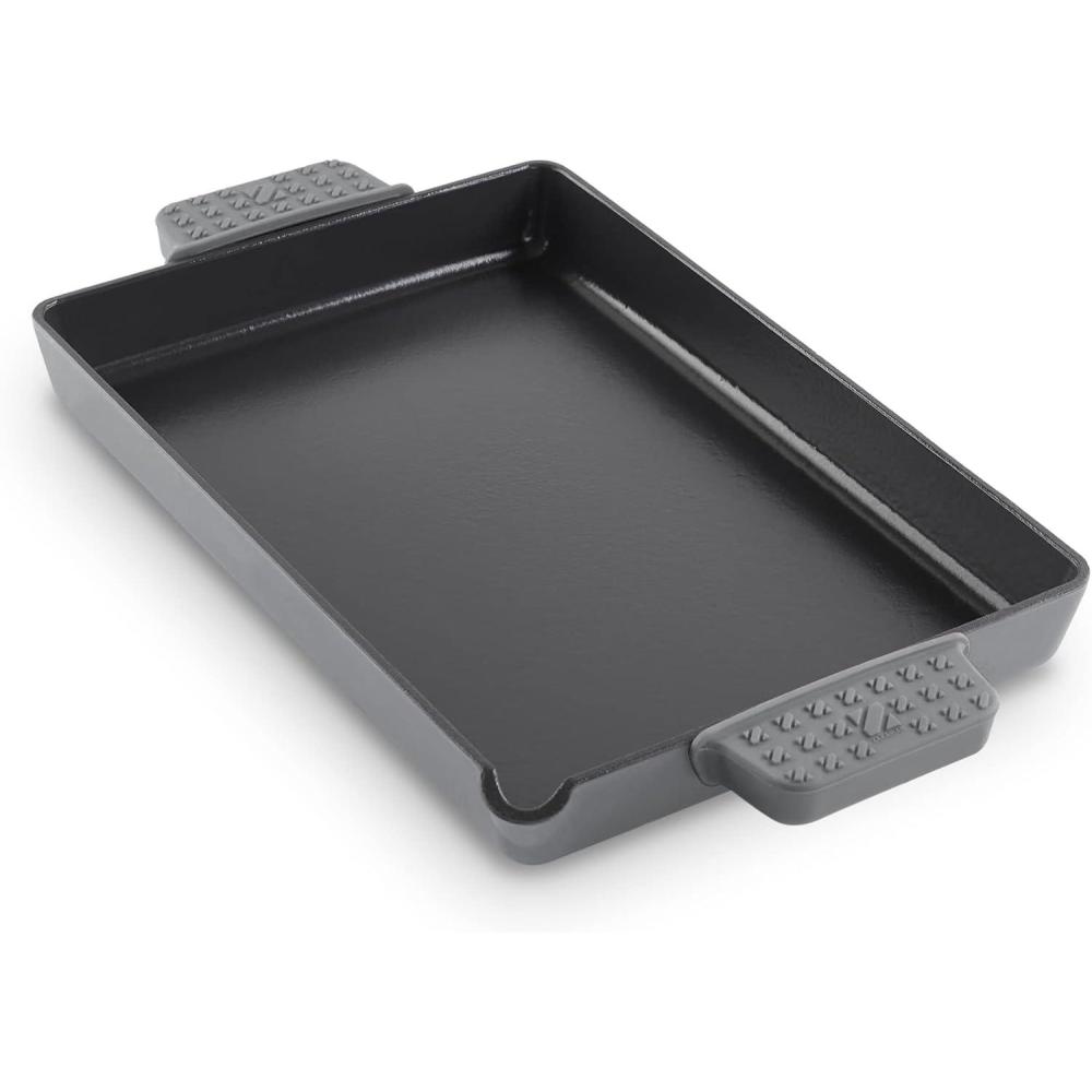 imageDASH Zakarian by Dash 9quotx13quot Nonstick Cast Iron Pan with Pour Spout and Removable Silicone Grips for Searing Baking Broiling Grilling and more  GreyGray