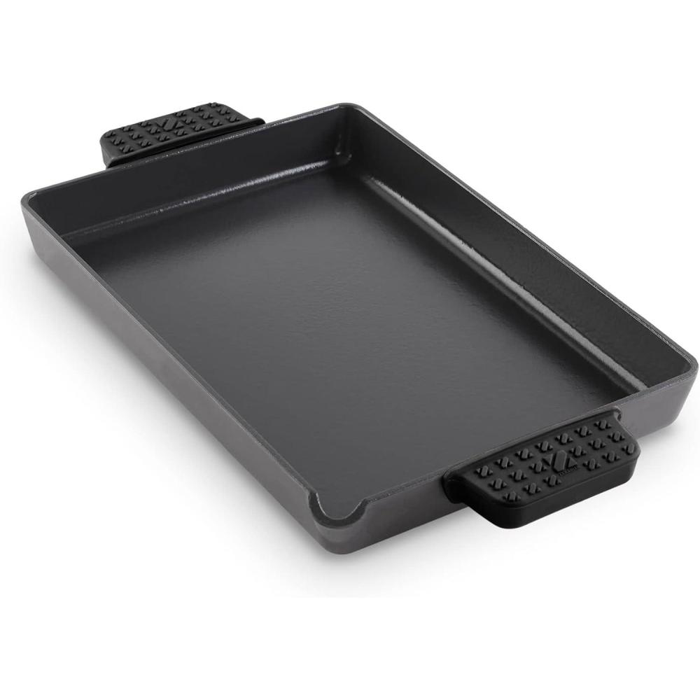 imageDASH Zakarian by Dash 9quotx13quot Nonstick Cast Iron Pan with Pour Spout and Removable Silicone Grips for Searing Baking Broiling Grilling and more  GreyBlack