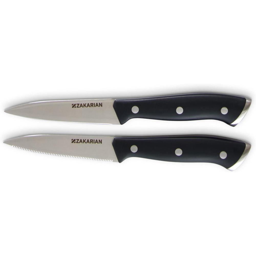 imageZakarian by Dash 2 Piece Chef Grade German Steel Paring Knife Set with Smooth and Serrated Blades for Chopping Dicing Mincing Slicing and More  WhiteBlack