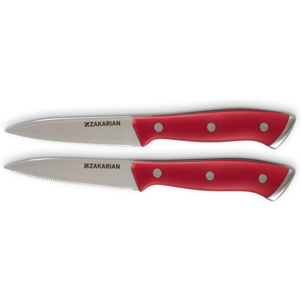 imageZakarian by Dash 2 Piece Chef Grade German Steel Paring Knife Set with Smooth and Serrated Blades for Chopping Dicing Mincing Slicing and More  WhiteCranberry