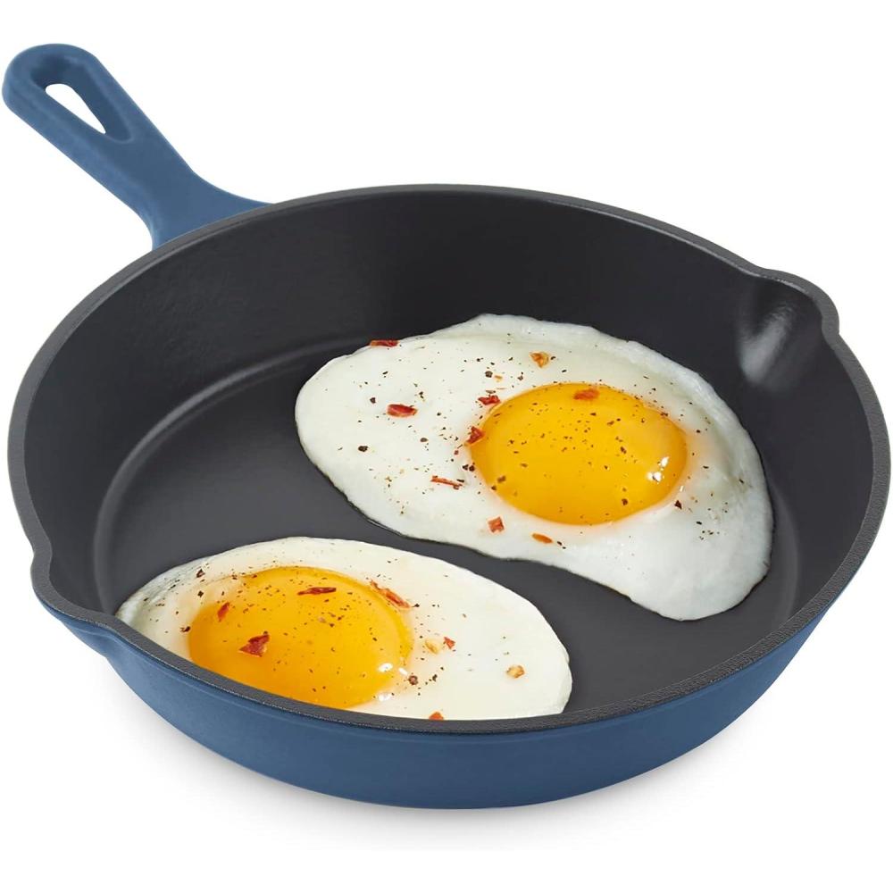 imageZakarian by Dash 95 Inch Small Nonstick Cast Iron Skillet Titanium Ceramic Coated Frying Pan BlueZakarian Blue