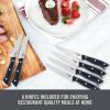 DASH Zakarian 6-Piece Steak Knife Set, Non-Serrated Full Tang German Steel Blade, Black(Black)