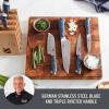 DASH Zakarian by DASH 11-Piece German Steel Kitchen Knife Set with 7″ Chef, 5″ Santoku, 5″ Serrated Utility, 3.5″ Paring, 6 Steak Knives and Magnetic Bamboo Knife Block, Blue(11 Piece Knife Block Set  Blue)