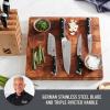 DASH Zakarian by DASH 11-Piece German Steel Kitchen Knife Set with 7″ Chef, 5″ Santoku, 5″ Serrated Utility, 3.5″ Paring, 6 Steak Knives and Magnetic Bamboo Knife Block, Blue(11 Piece Knife Block Set  Black)