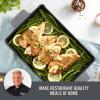 DASH Zakarian by Dash 9″x13″ Nonstick Cast Iron Pan with Pour Spout and Removable Silicone Grips for Searing, Baking, Broiling, Grilling and more – Grey(Gray)
