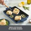 DASH Zakarian by Dash 9″x13″ Nonstick Cast Iron Pan with Pour Spout and Removable Silicone Grips for Searing, Baking, Broiling, Grilling and more – Grey(Blue)