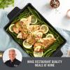 DASH Zakarian by Dash 9″x13″ Nonstick Cast Iron Pan with Pour Spout and Removable Silicone Grips for Searing, Baking, Broiling, Grilling and more – Grey(Black)