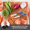 Zakarian by Dash 2 Piece Chef Grade German Steel Paring Knife Set with Smooth and Serrated Blades for Chopping, Dicing, Mincing, Slicing and More – White(Blue)