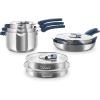 Zakarian by Dash TruPro™ 10 Piece Nonstick Stainless Steel Cookware Set with Straining Lids- Black(Blue)