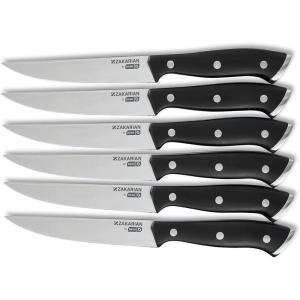 DASH Zakarian 6-Piece Steak Knife Set, Non-Serrated Full Tang German Steel Blade, Black(Black)